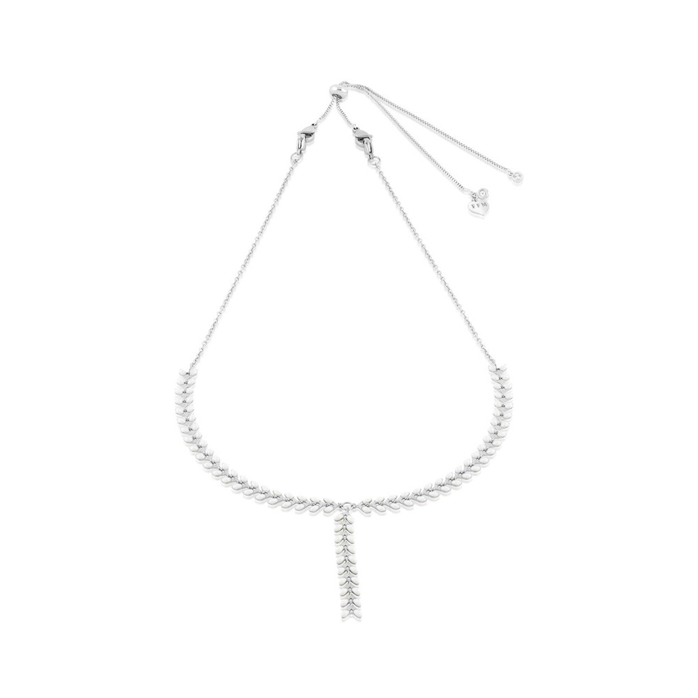 Herringbone Collection | Chevron Lariat Necklace | White & Silver